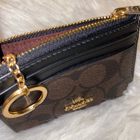 Coach Mini Skinny ID Case in Signature Canvas in Brown / Black - Picture 4 of 5